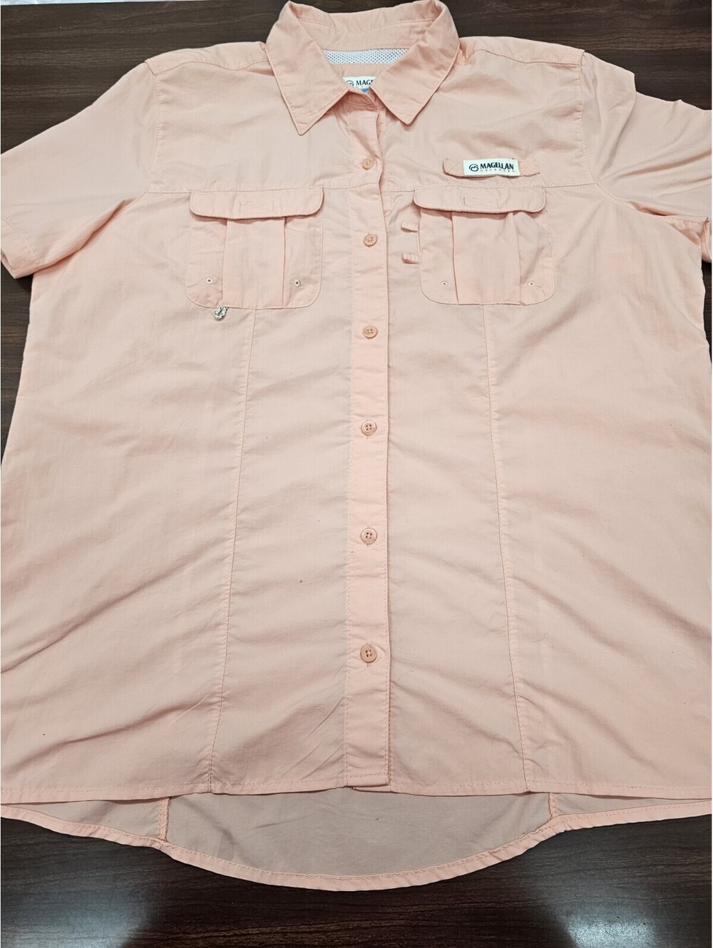Magellan Outdoors Women Apricot Fishing Shirt Large Moisture-Wicking Relaxed Fit